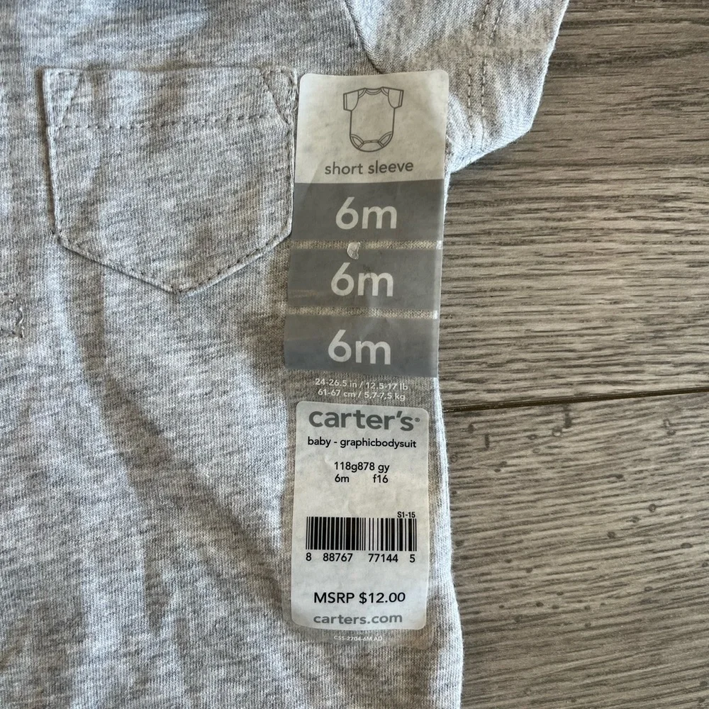 Carter’s Baby Boy Short Sleeve Polo Onesie Bodysuit Light Gray Size 6 Months NWT